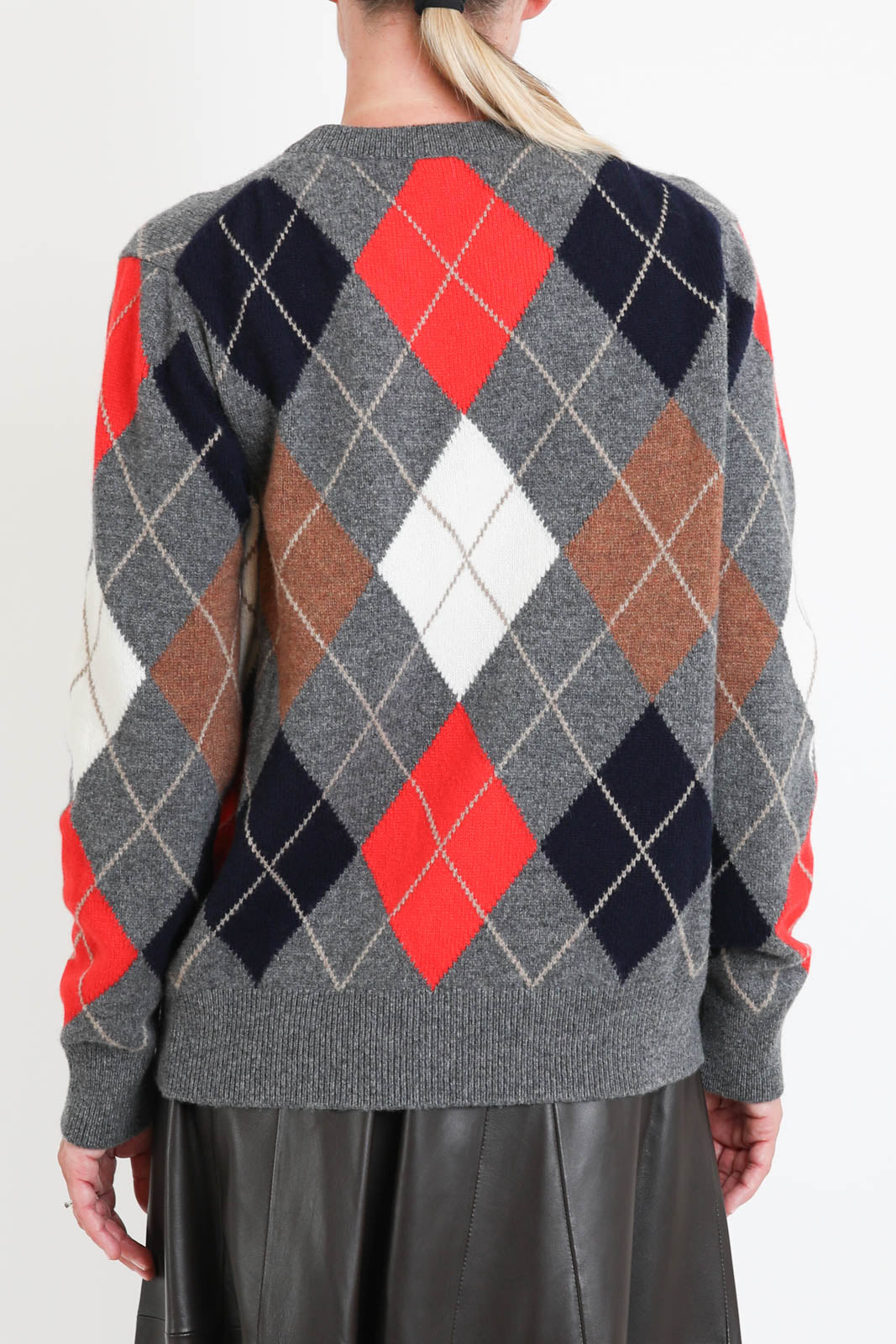 &Daughter, Pullover Ava Argyle Crewneck in Grey with Red Hazelnut & White