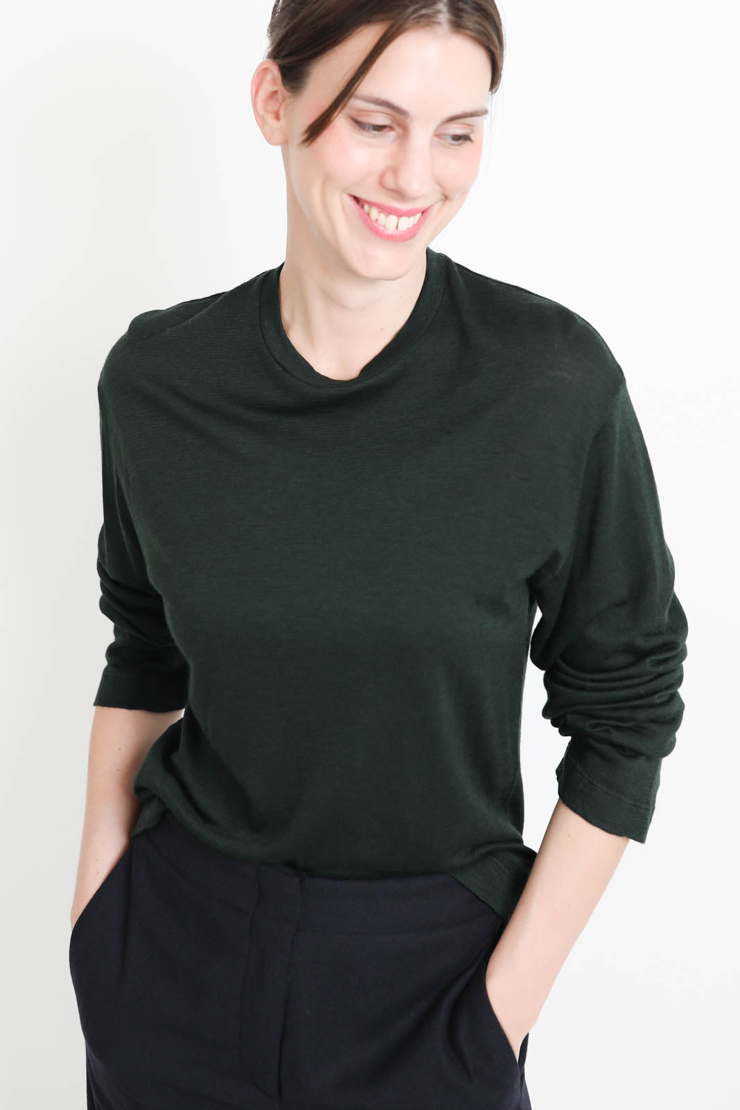 Pomandère, Langarm-Shirt aus Wolle in Bottle Green