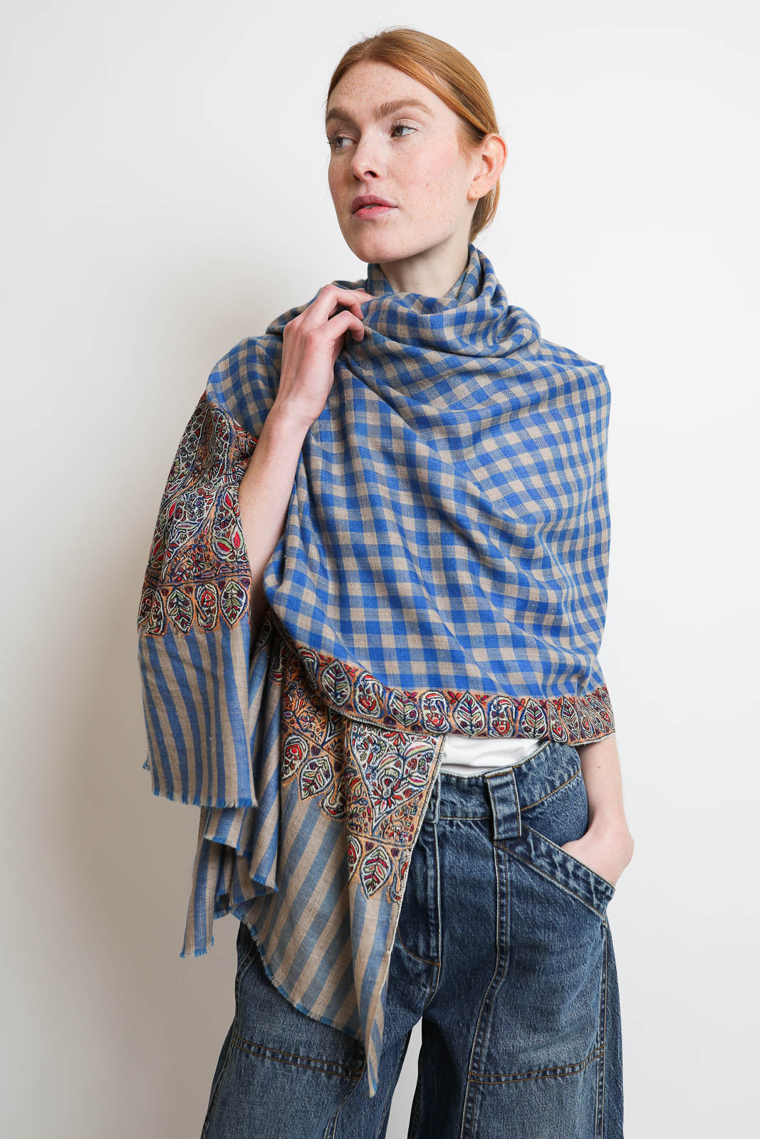 Yaser Shaw, Schal Pashmina 3 in Blue Check