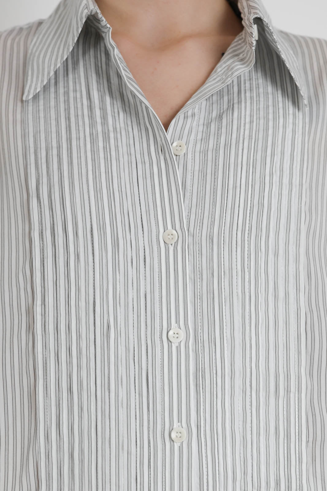 Tibi, Bluse Striped Pintucked in White Grey Multi