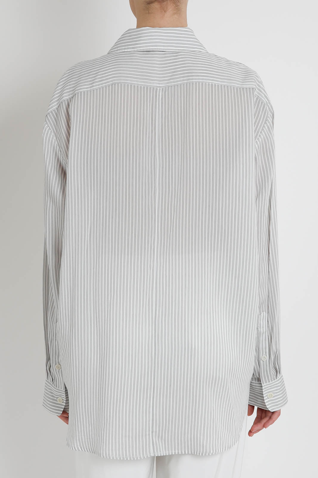 Tibi, Bluse Striped Pintucked in White Grey Multi