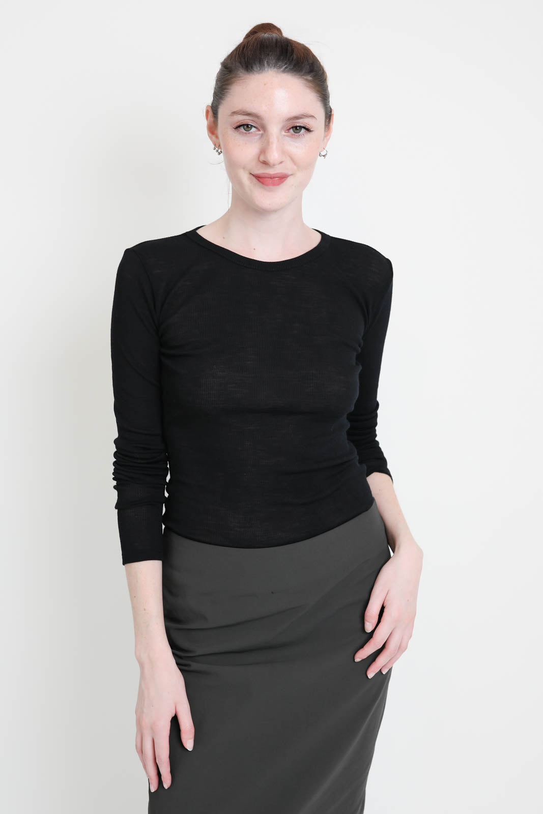 Langarm-Shirt Baby Wool in Schwarz