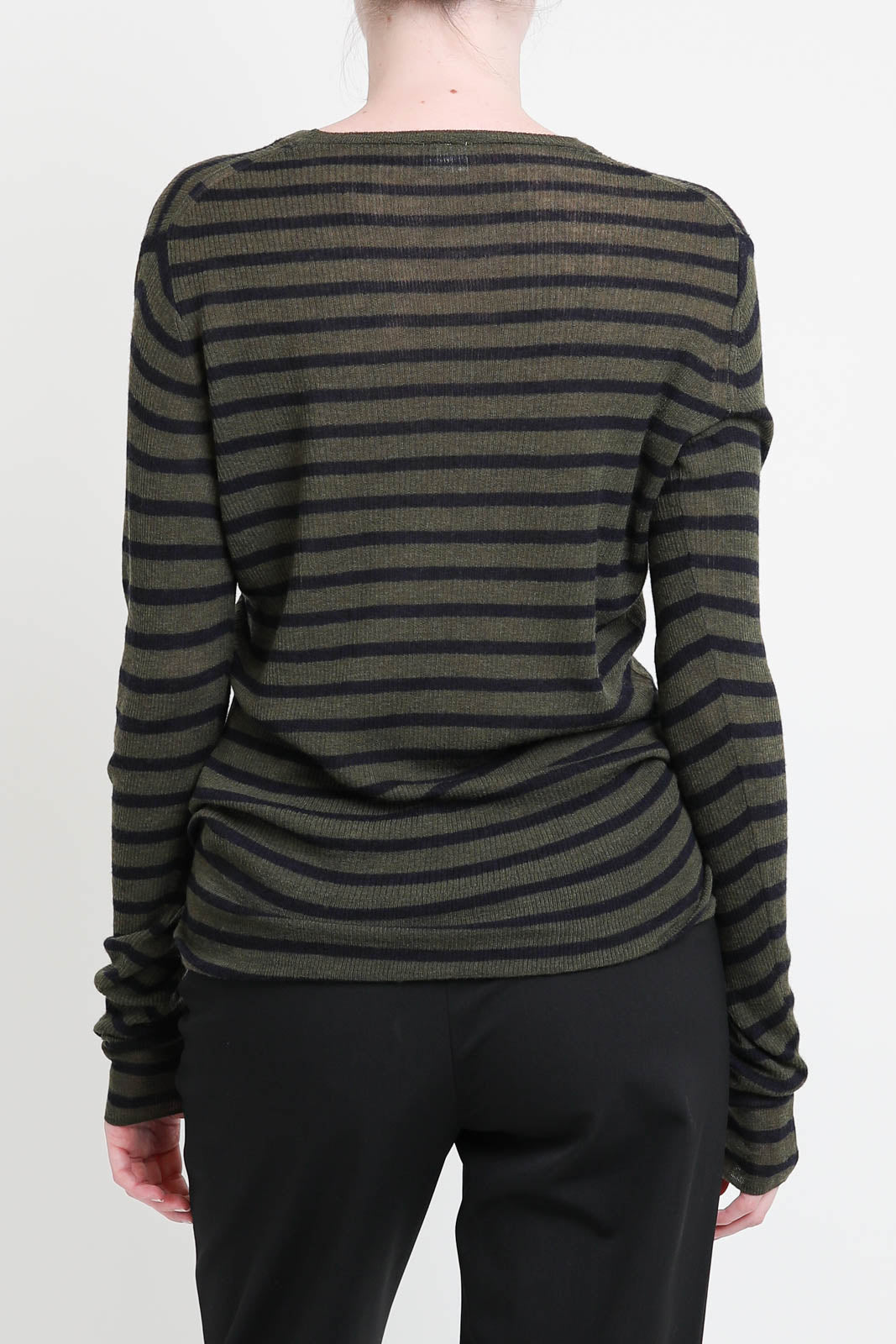 Langarm-Shirt aus Wolle in Khaki x Navy