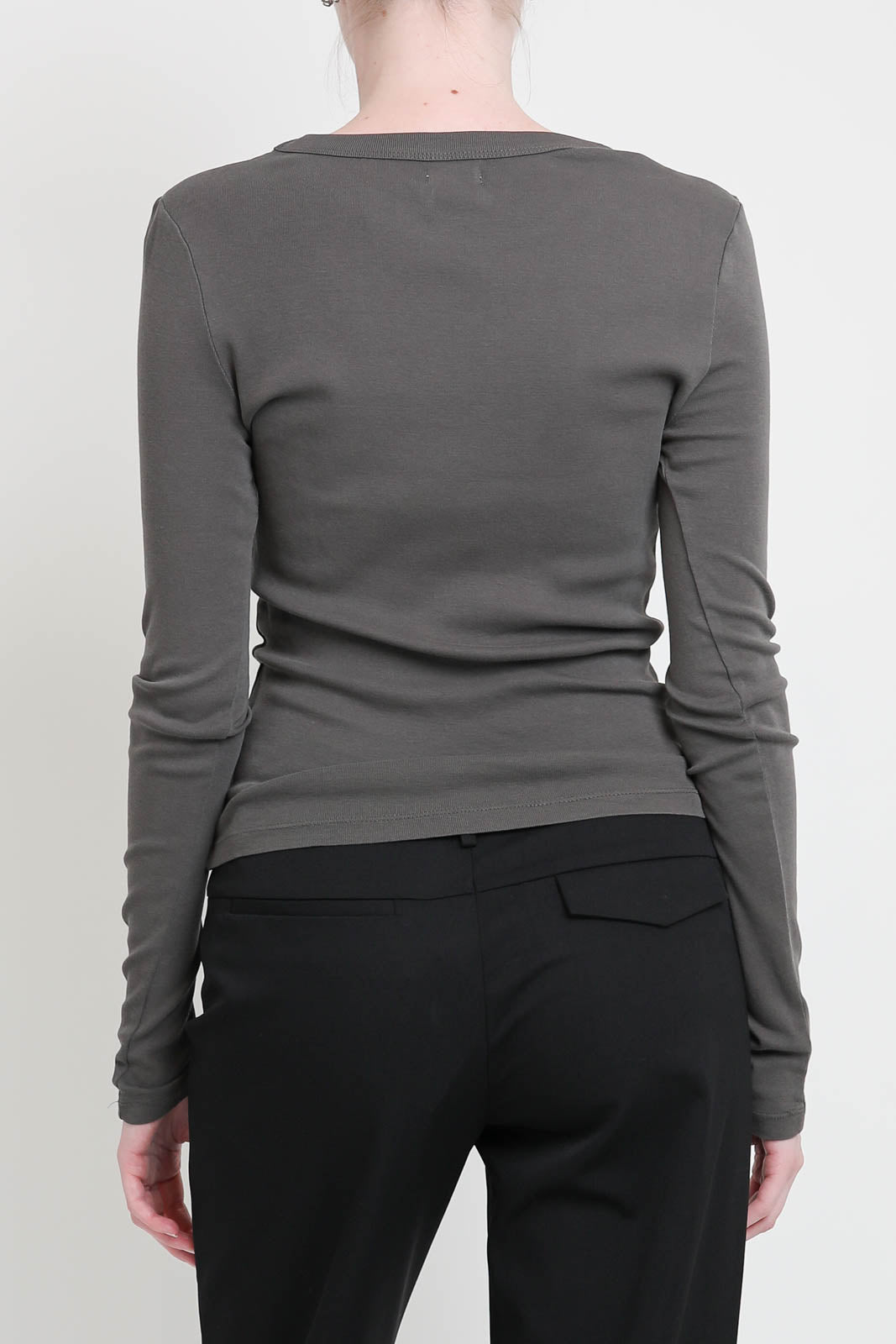 Langarm-Shirt aus Rippstrick in Khaki