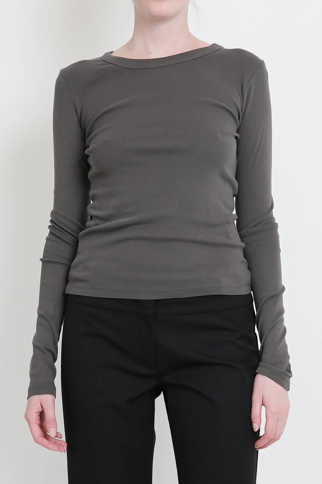 Langarm-Shirt aus Rippstrick in Khaki