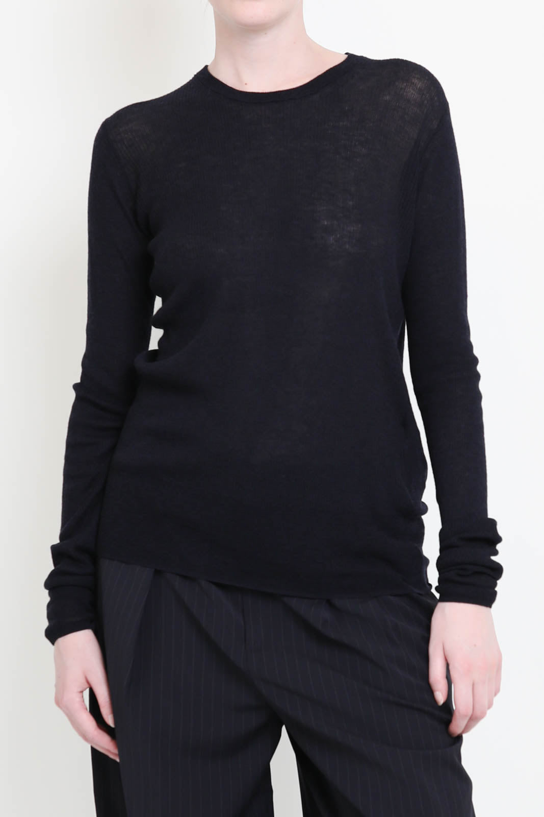Langarm-Shirt aus Wolle in Navy