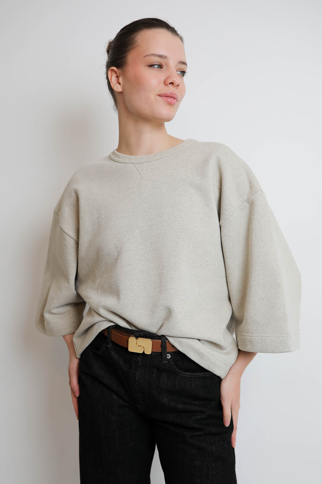 Soeur_Pullover mit kurzen Ärmeln Iksan in Beige Chine