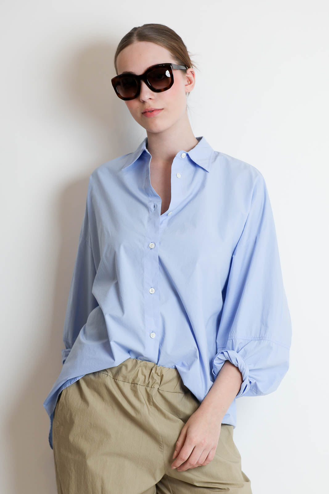 Zenggi, Bluse Popline Wide Sleeve in Sky Blue