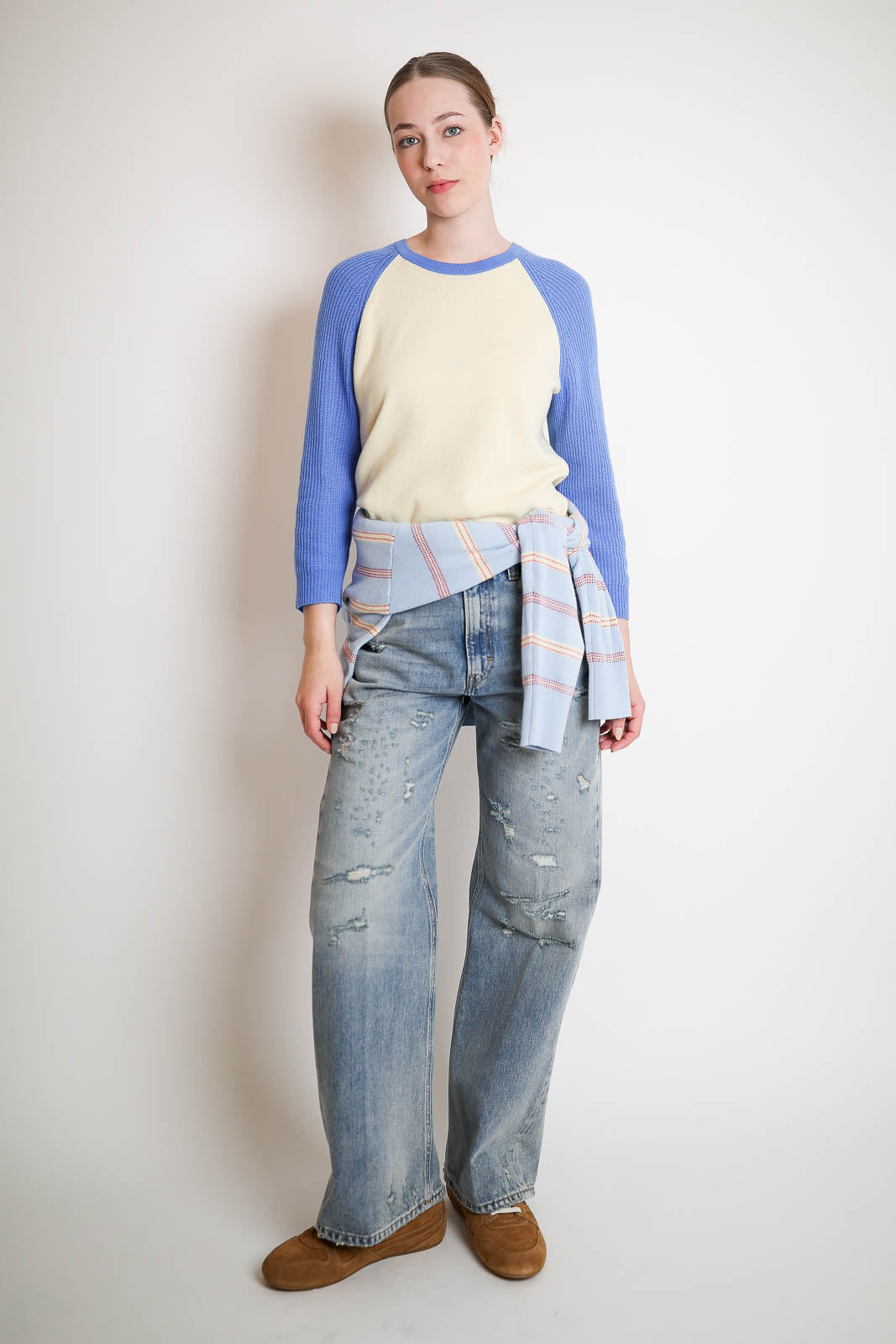 Guest in Residence, Baseball Sweater in Mist/Sail