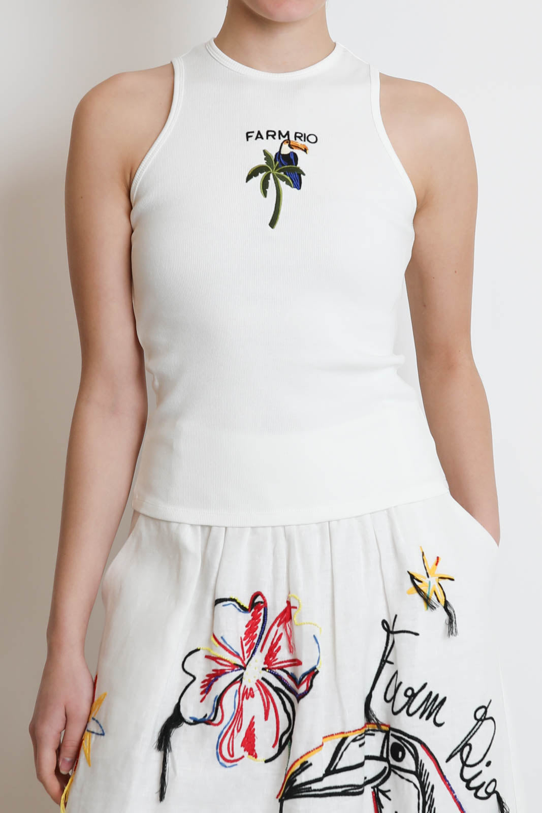 Farm Rio, Tank Top Tucanissimo in Off-White