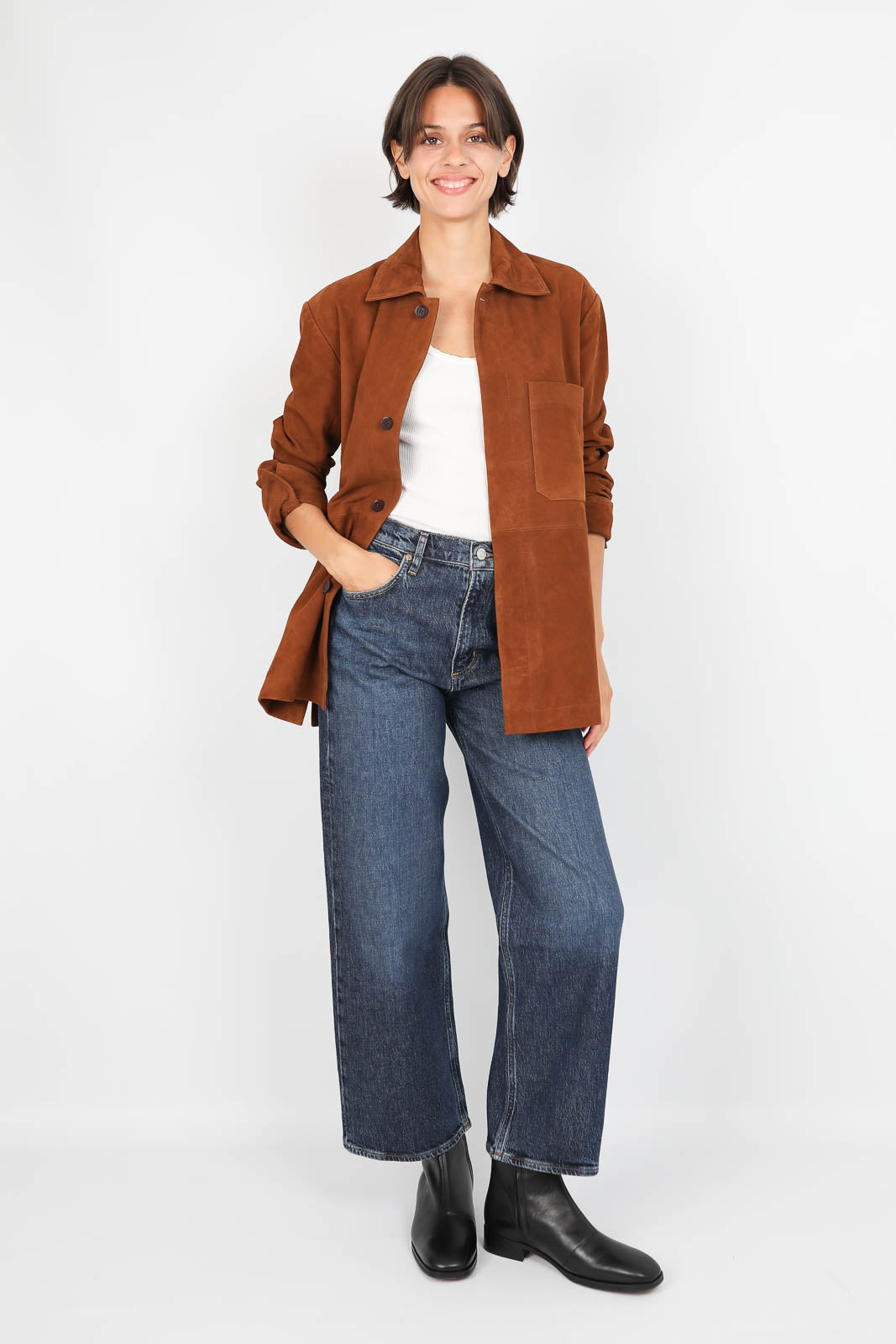 Bluse/Overshirt Florys aus Wildleder in Chocolat