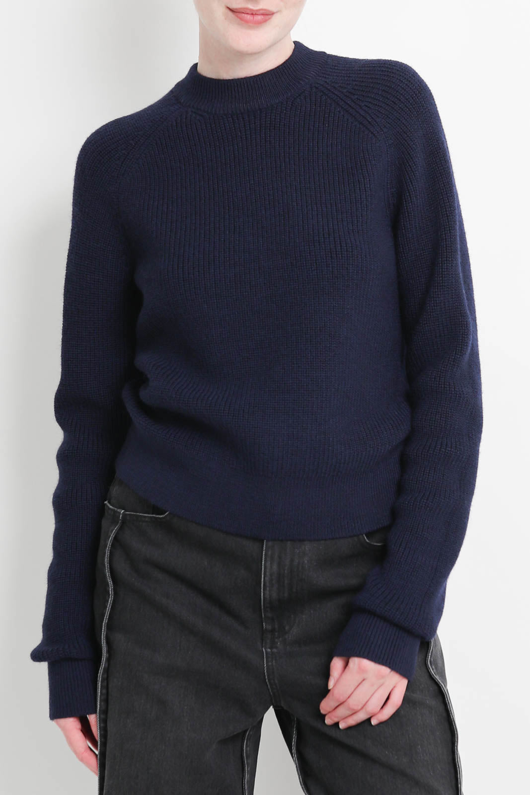 Tibi, Pullover Shrunken Crewneck in Dark Navy