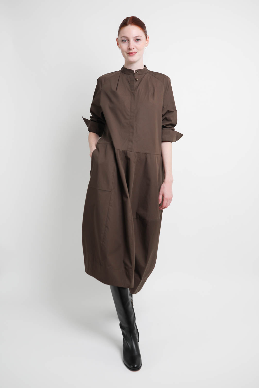 Tibi, Kleid Poplin Balloon in Braun