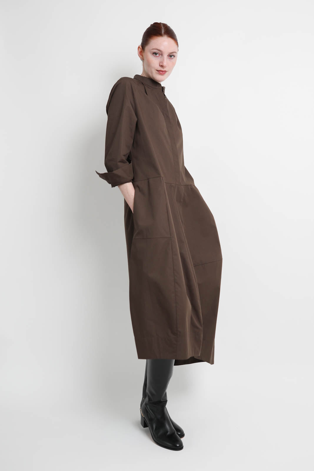 Tibi, Kleid Poplin Balloon in Braun