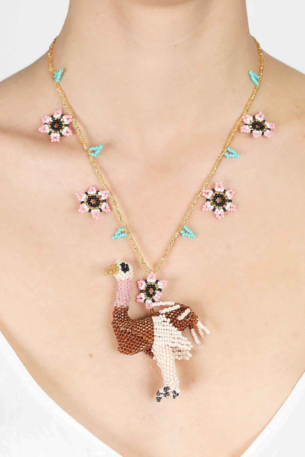 Halskette Long Beads Ostrich in Rose