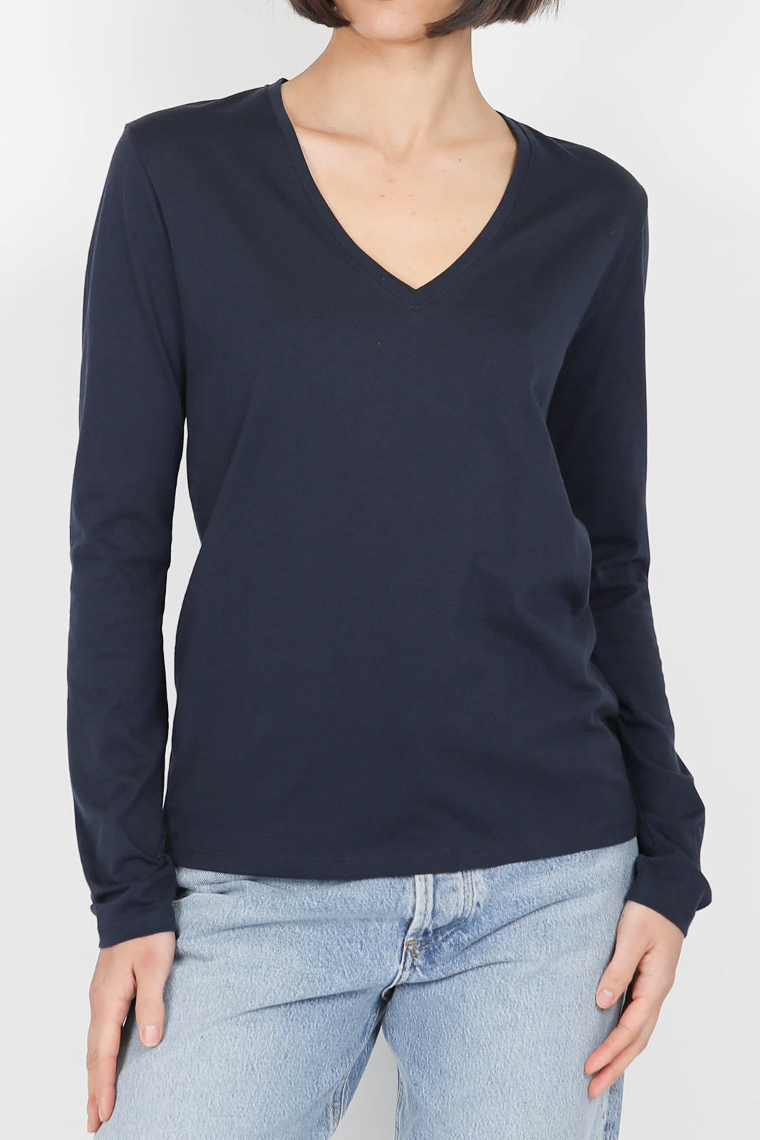 Vestibule Garderobe, Langarm-Shirt V-Neck in Marine