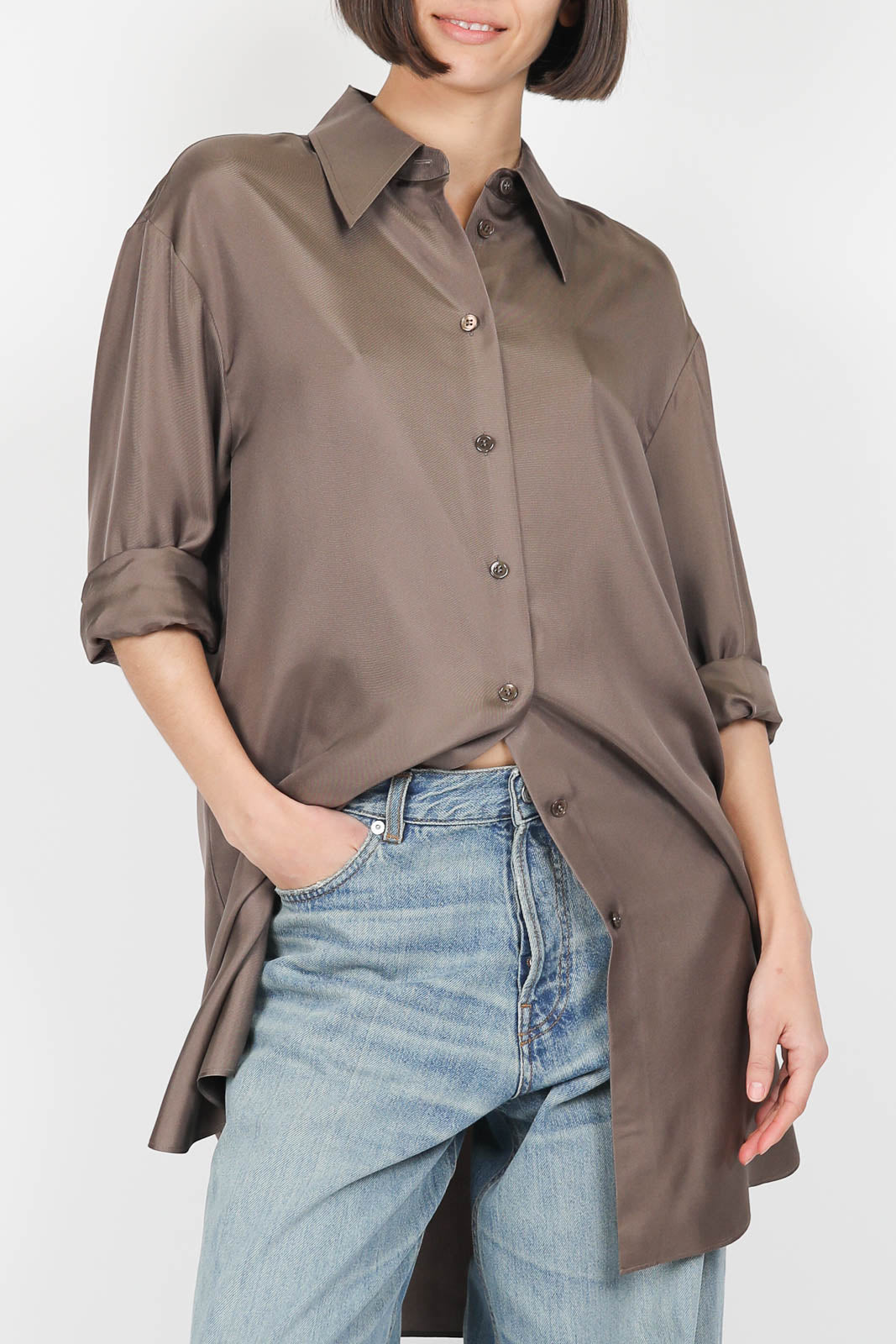 Bluse aus Seide in Taupe