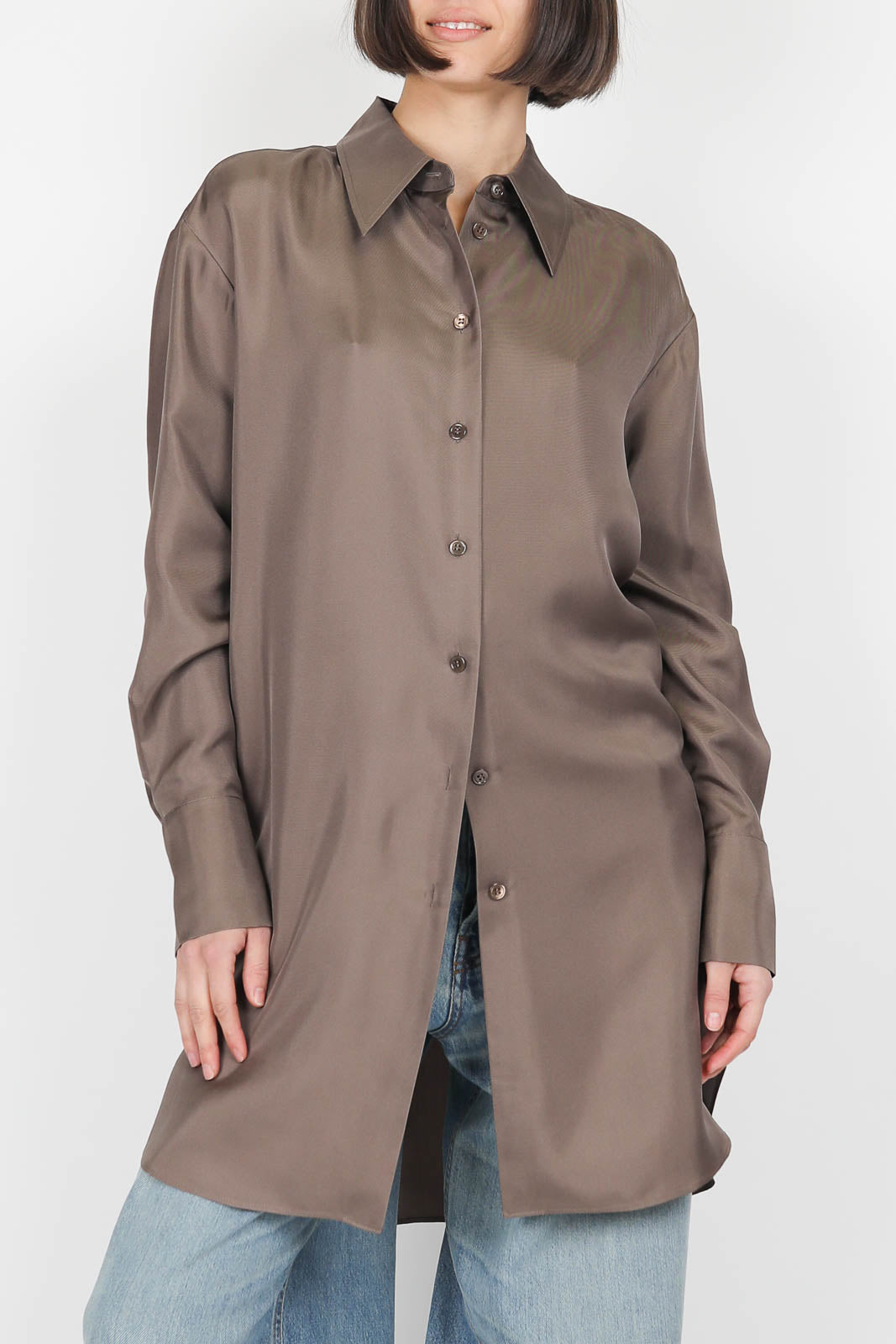 Bluse aus Seide in Taupe