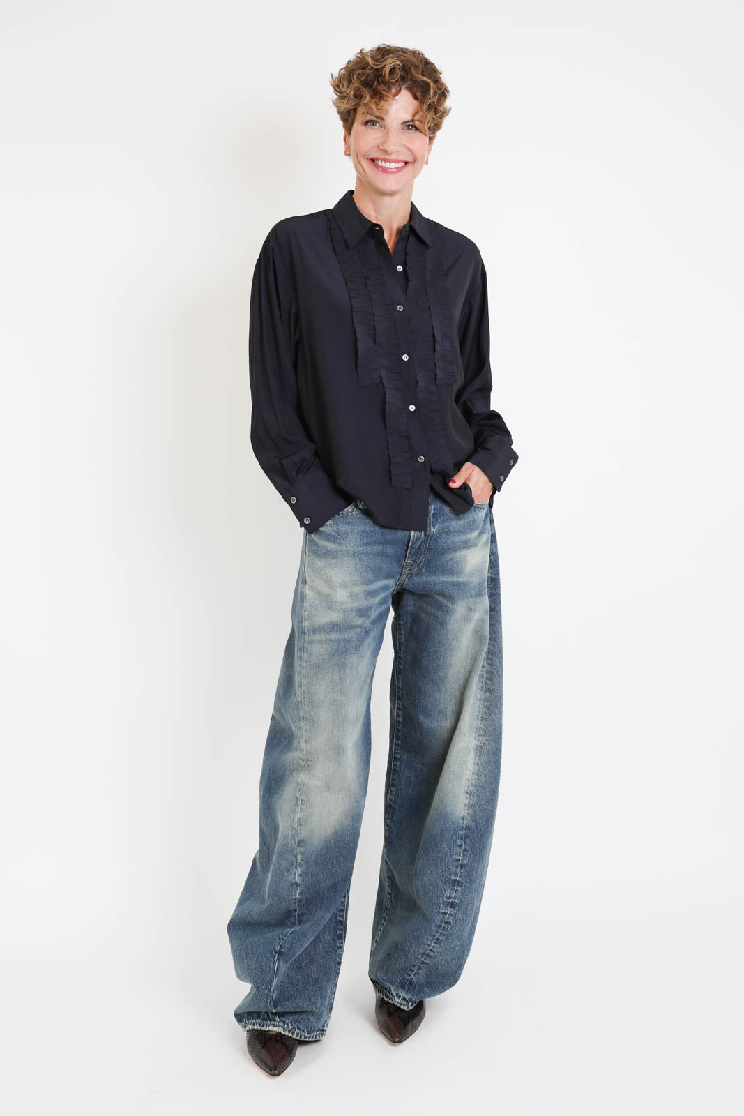 Zenggi, Bluse Sleek Ruffle in Ink Blue