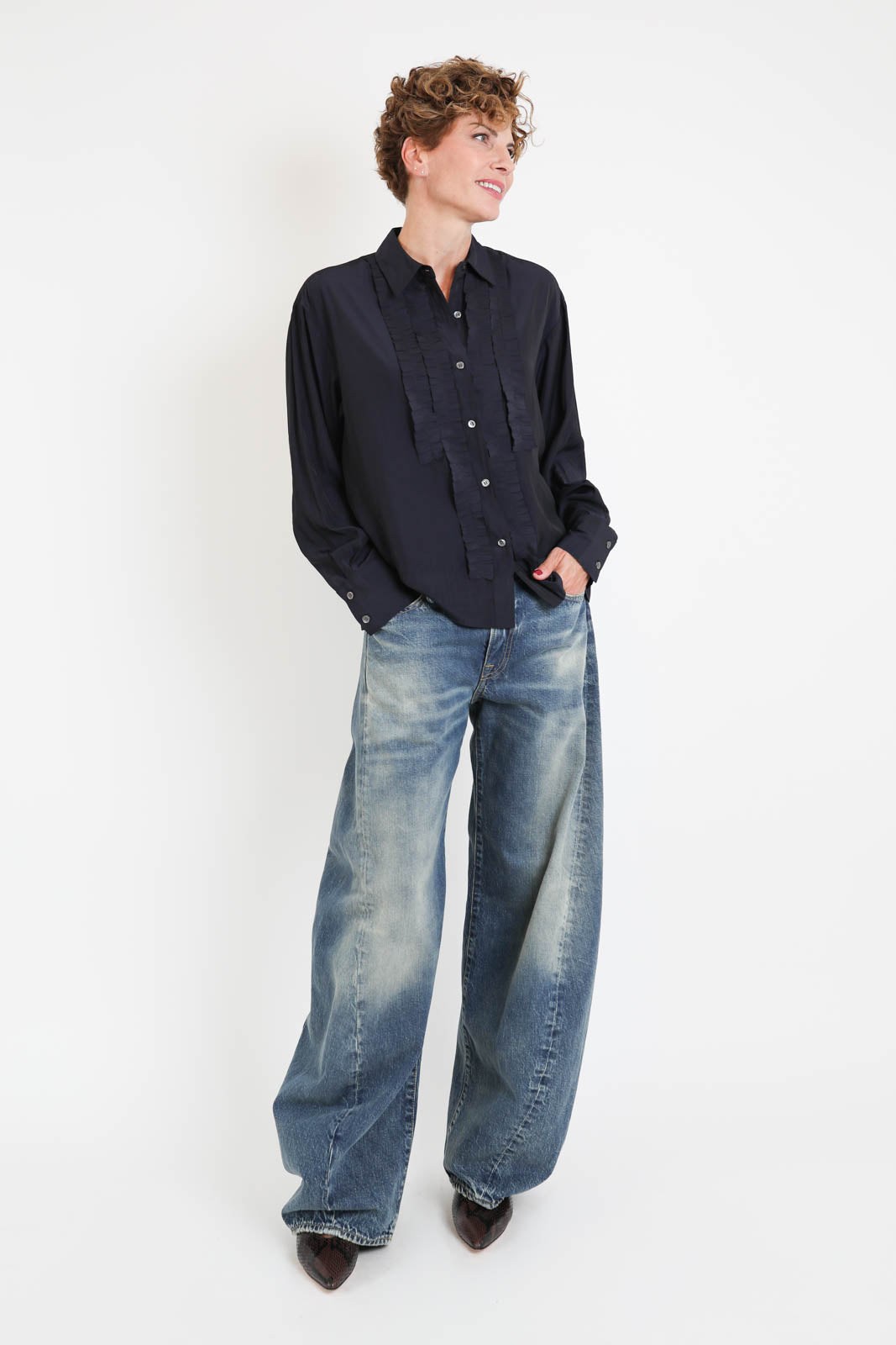 Zenggi, Bluse Sleek Ruffle in Ink Blue