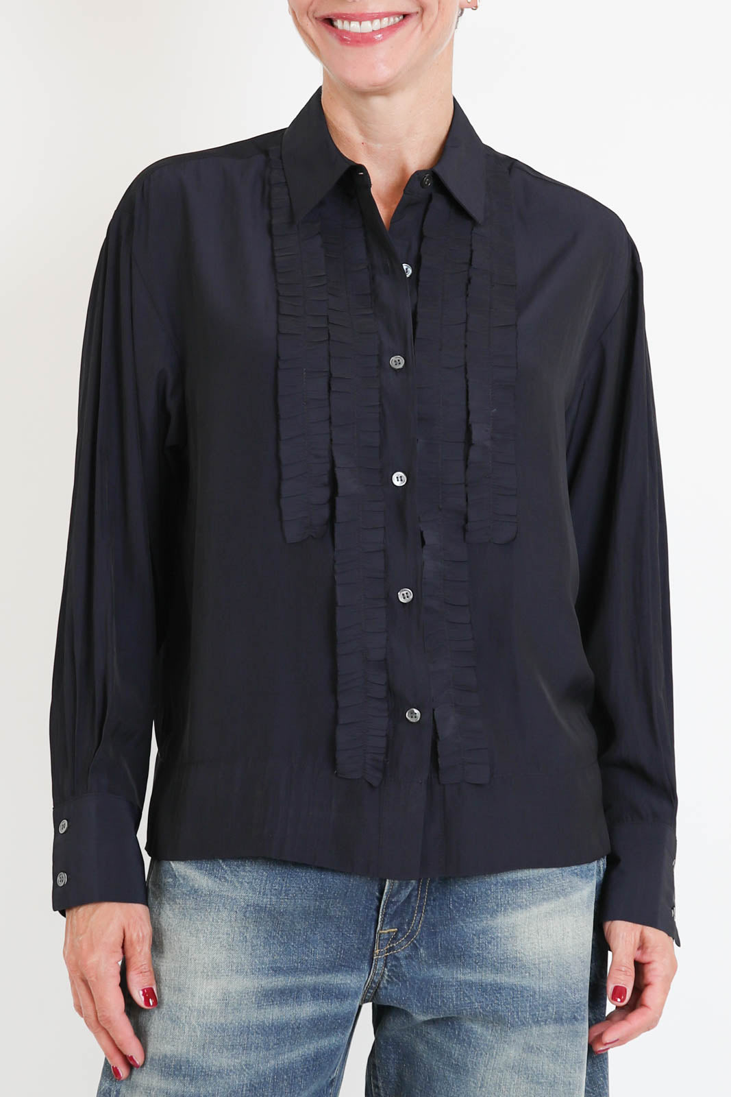 Zenggi, Bluse Sleek Ruffle in Ink Blue