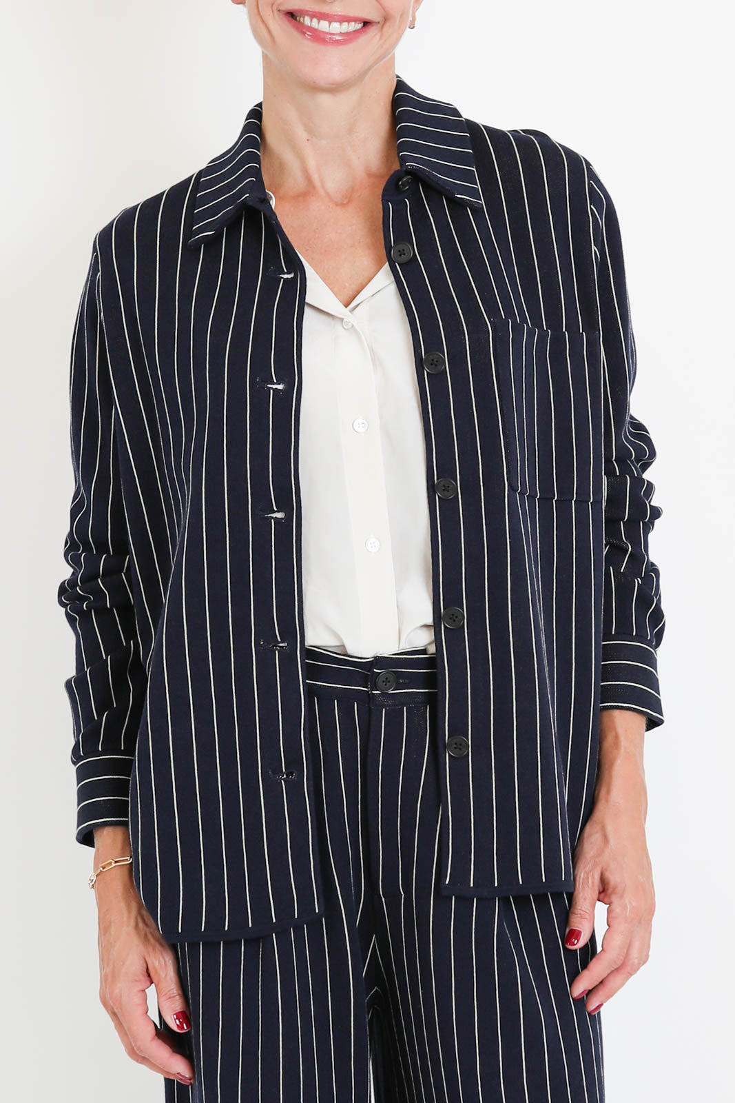 Guest in Residence, Bluse / Overshirt Pinstripe Work in Navy/Butter