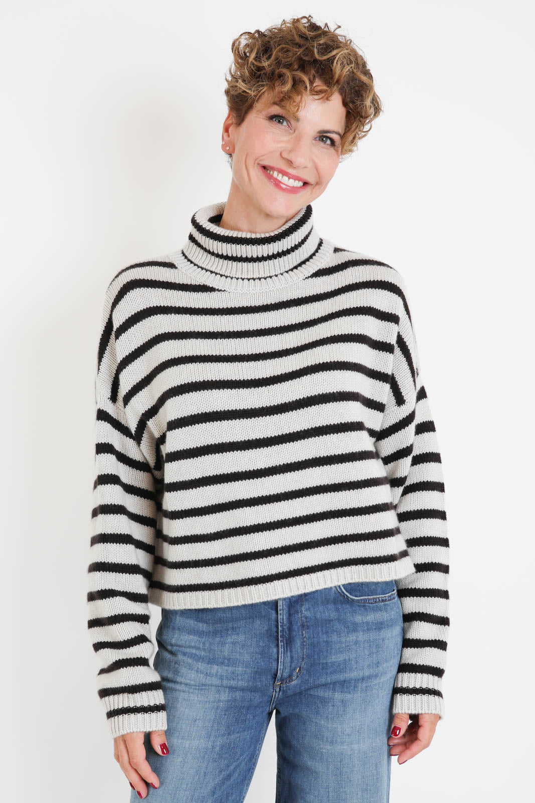 Lisa Yang, Pullover Zerlina Stripes in Oyster/Dark Oak