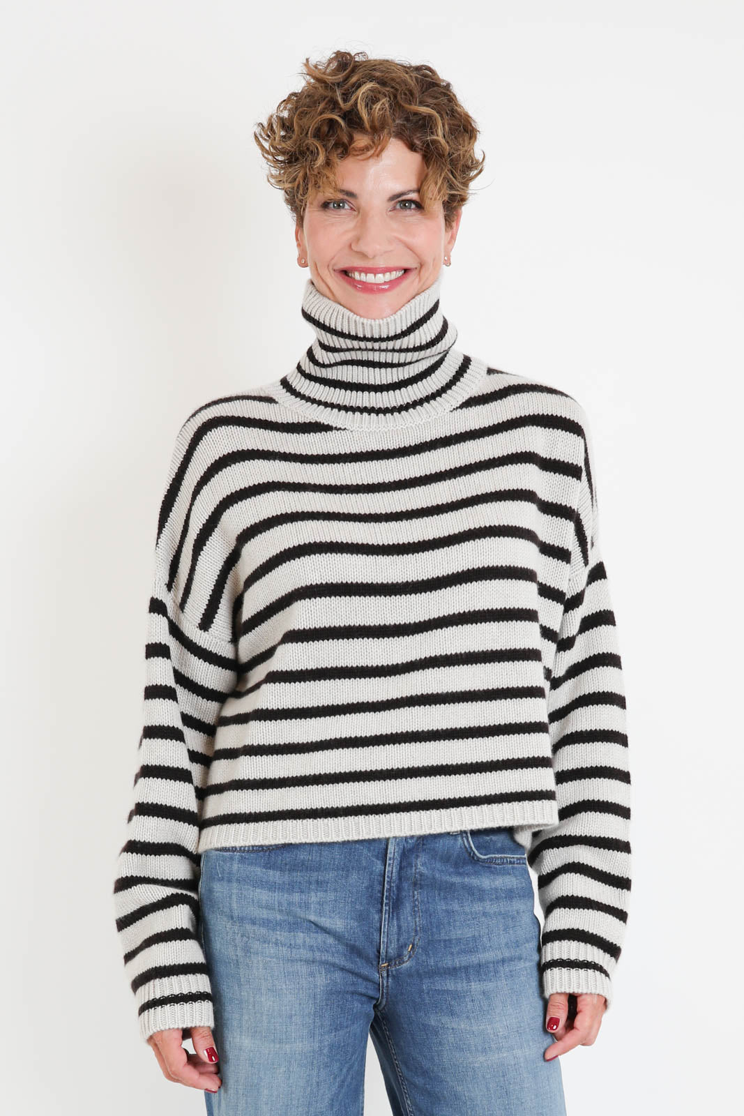 Lisa Yang, Pullover Zerlina Stripes in Oyster/Dark Oak