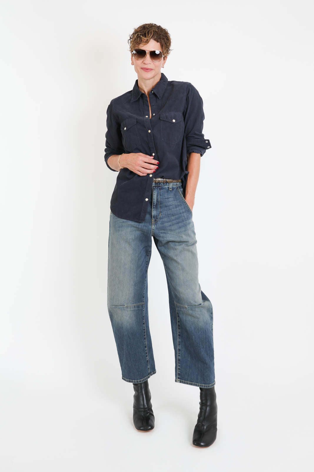 Nili Lotan, Bluse Travis Corduroy in Dusk Navy
