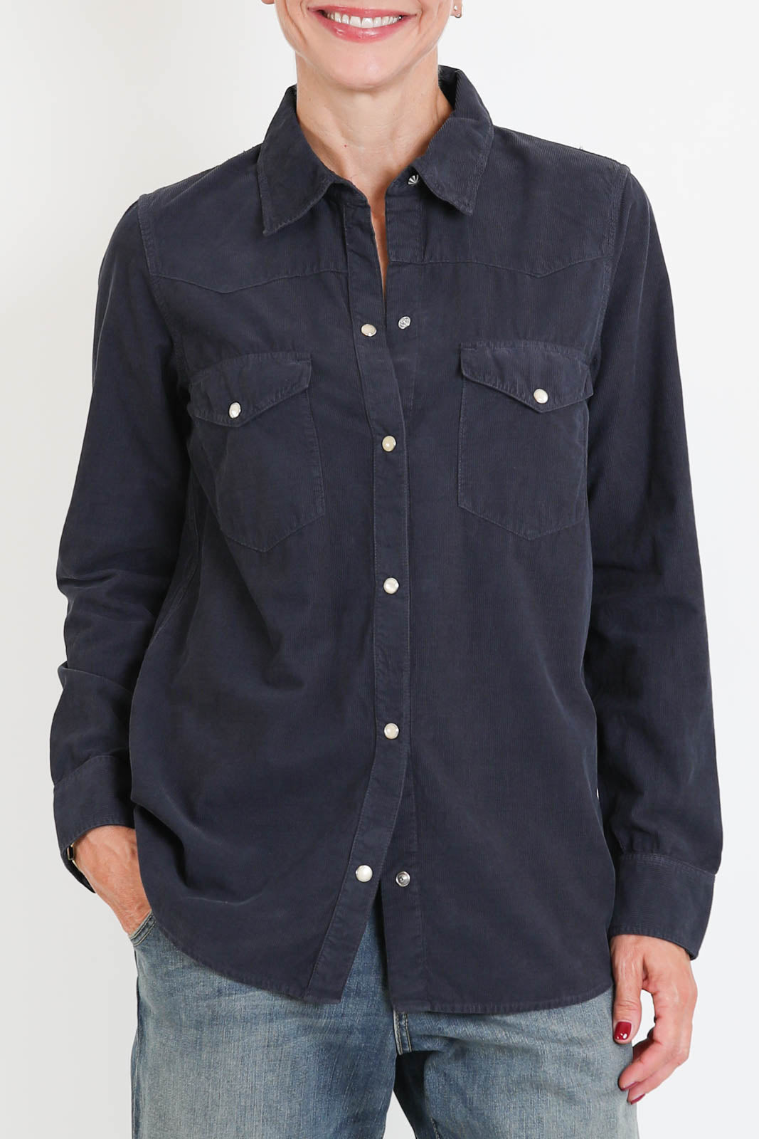 Nili Lotan, Bluse Travis Corduroy in Dusk Navy
