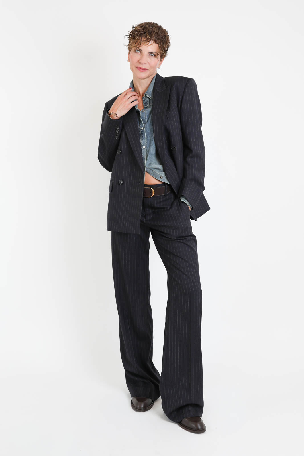 Nili Lotan, Leston Blazer in Midnight Pinstripes