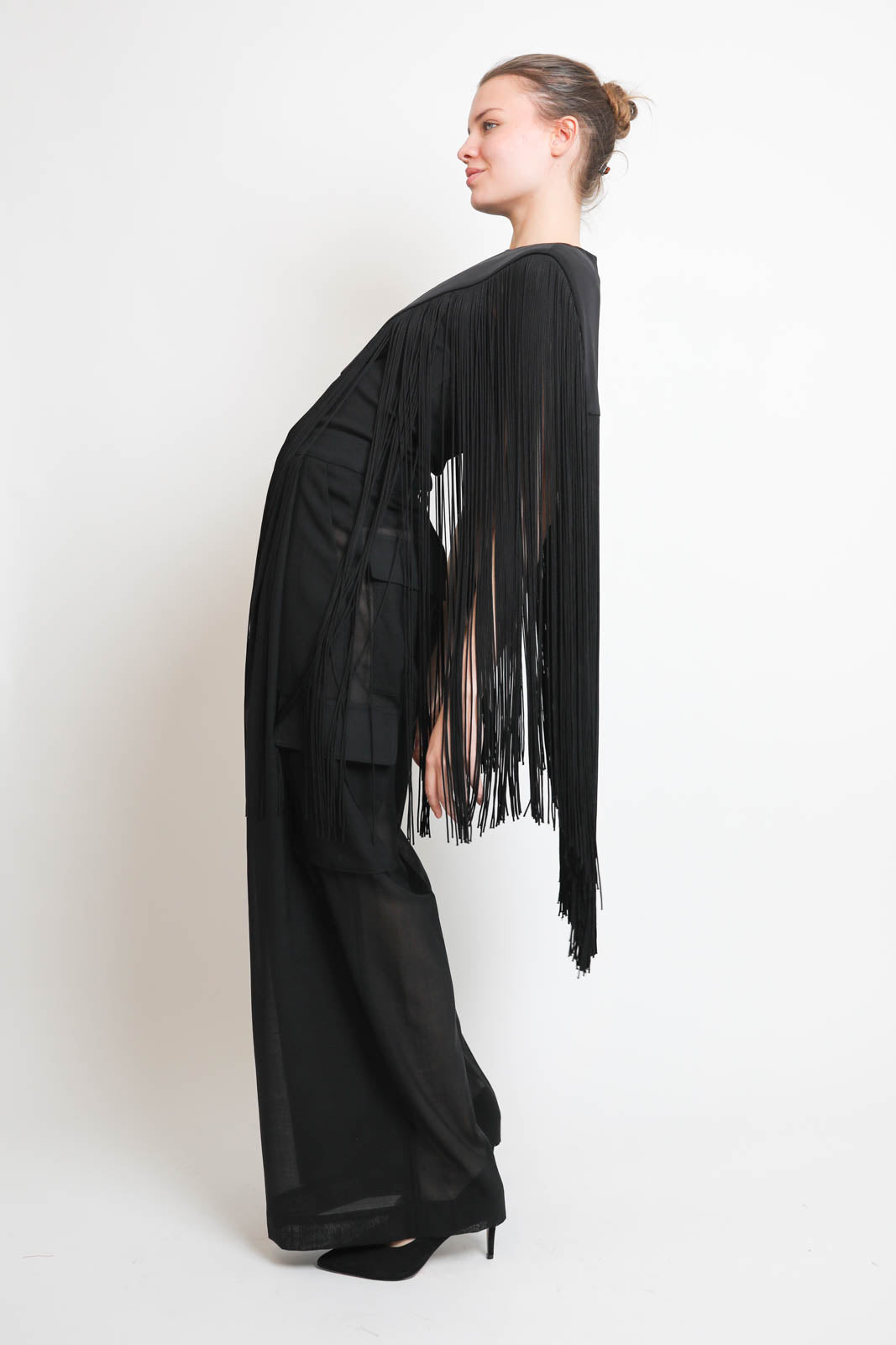 Tibi, Poncho 4 Ply Silk Fringe in Black
