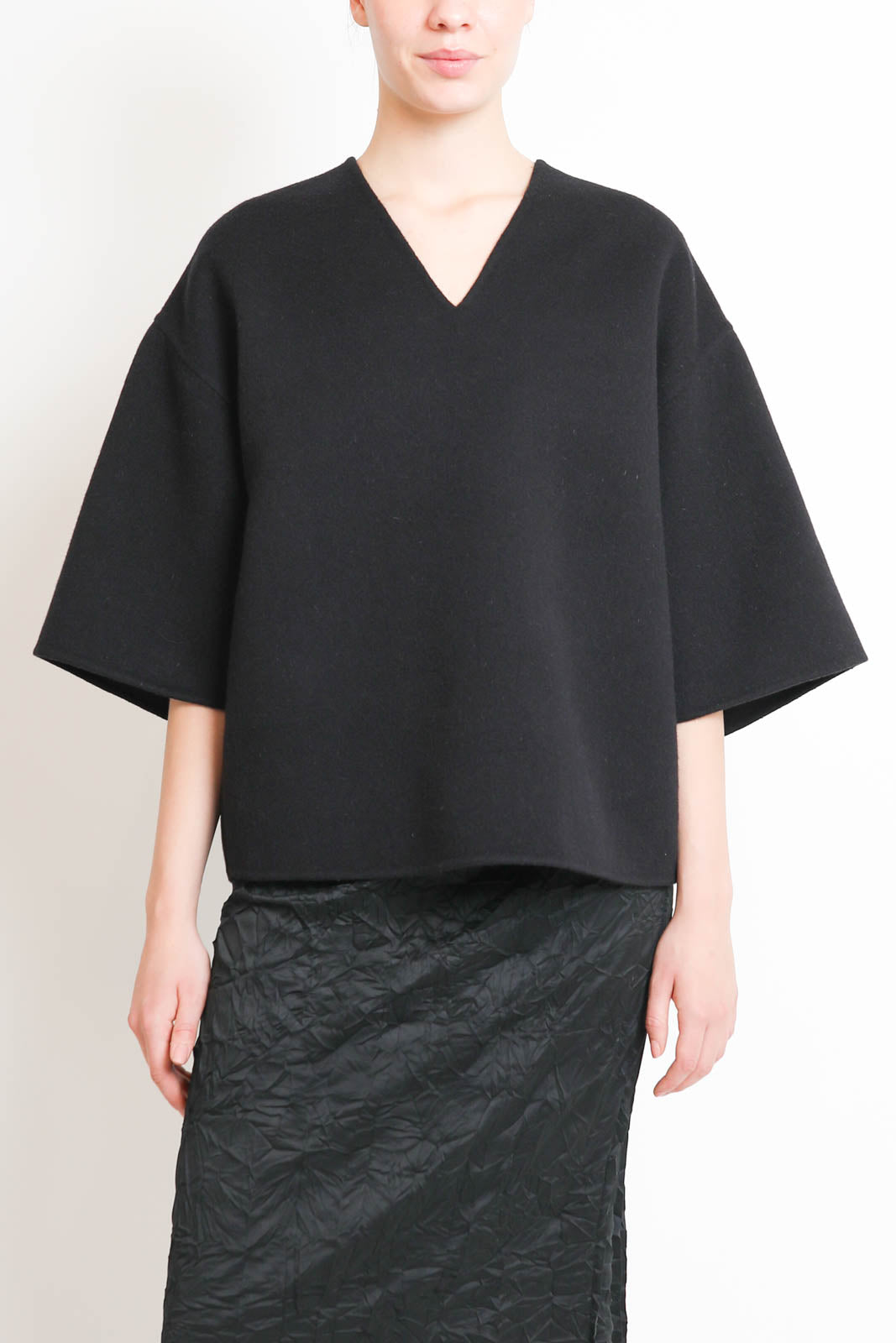 Tibi, Pullover mit kurzen Ärmeln Luxe Double Faced in Black