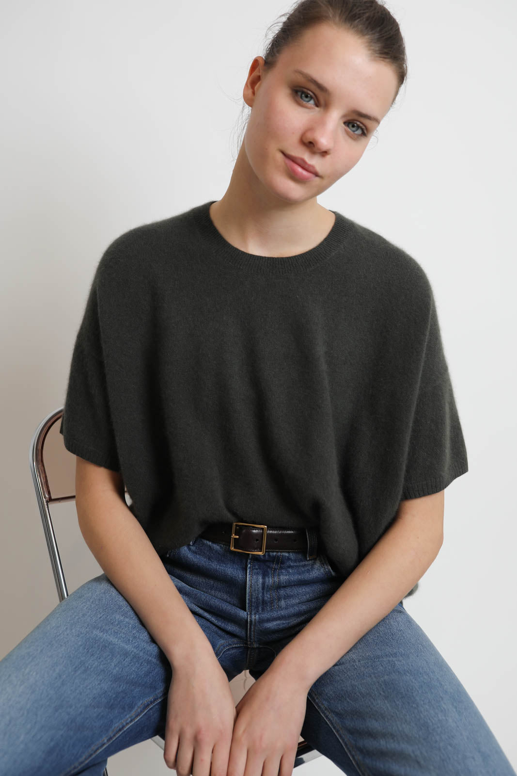 C. T. Plage, Pullover mit kurzen Ärmeln Round in Khaki