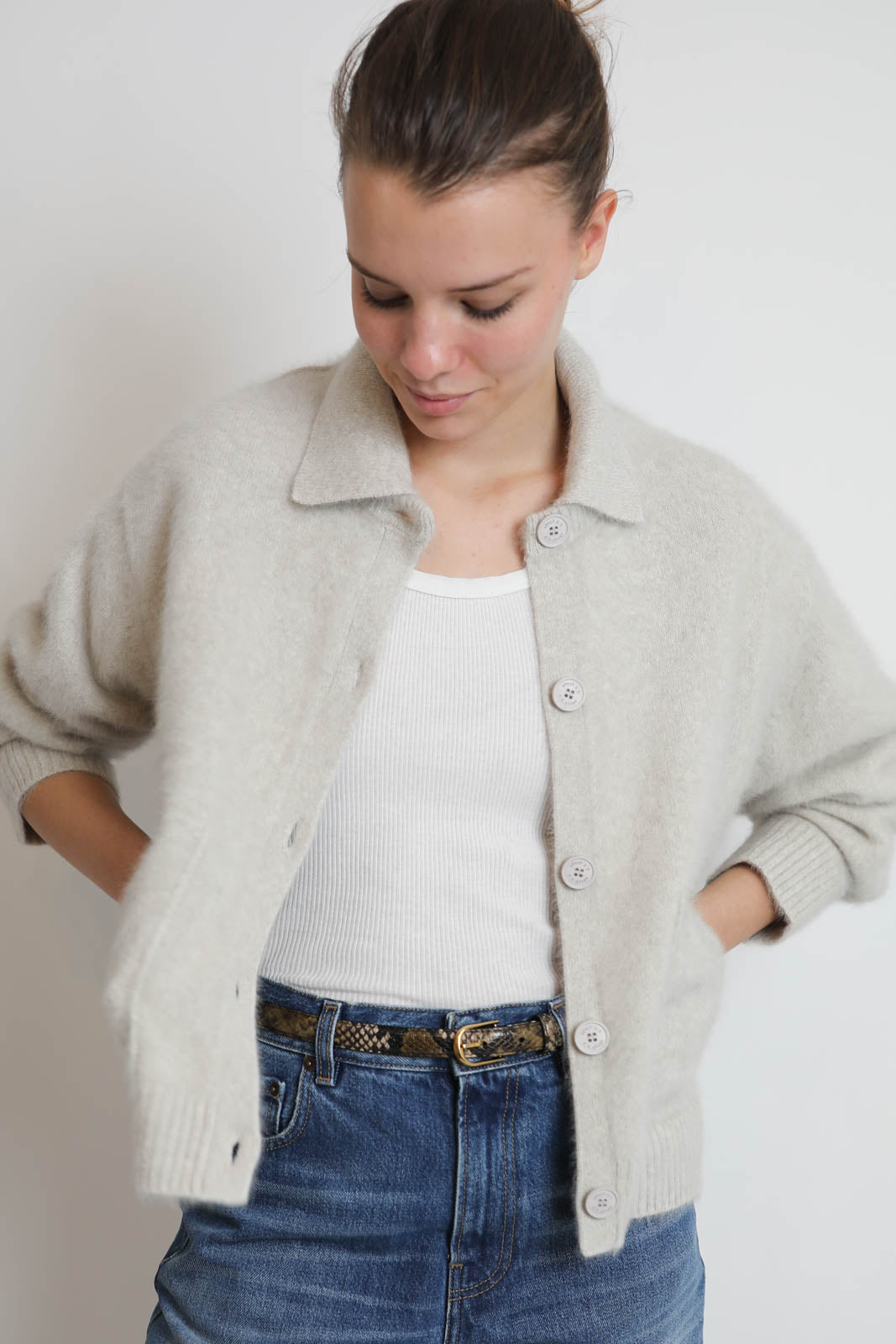 C. T. Plage, Cardigan Polo Neck in Ivory