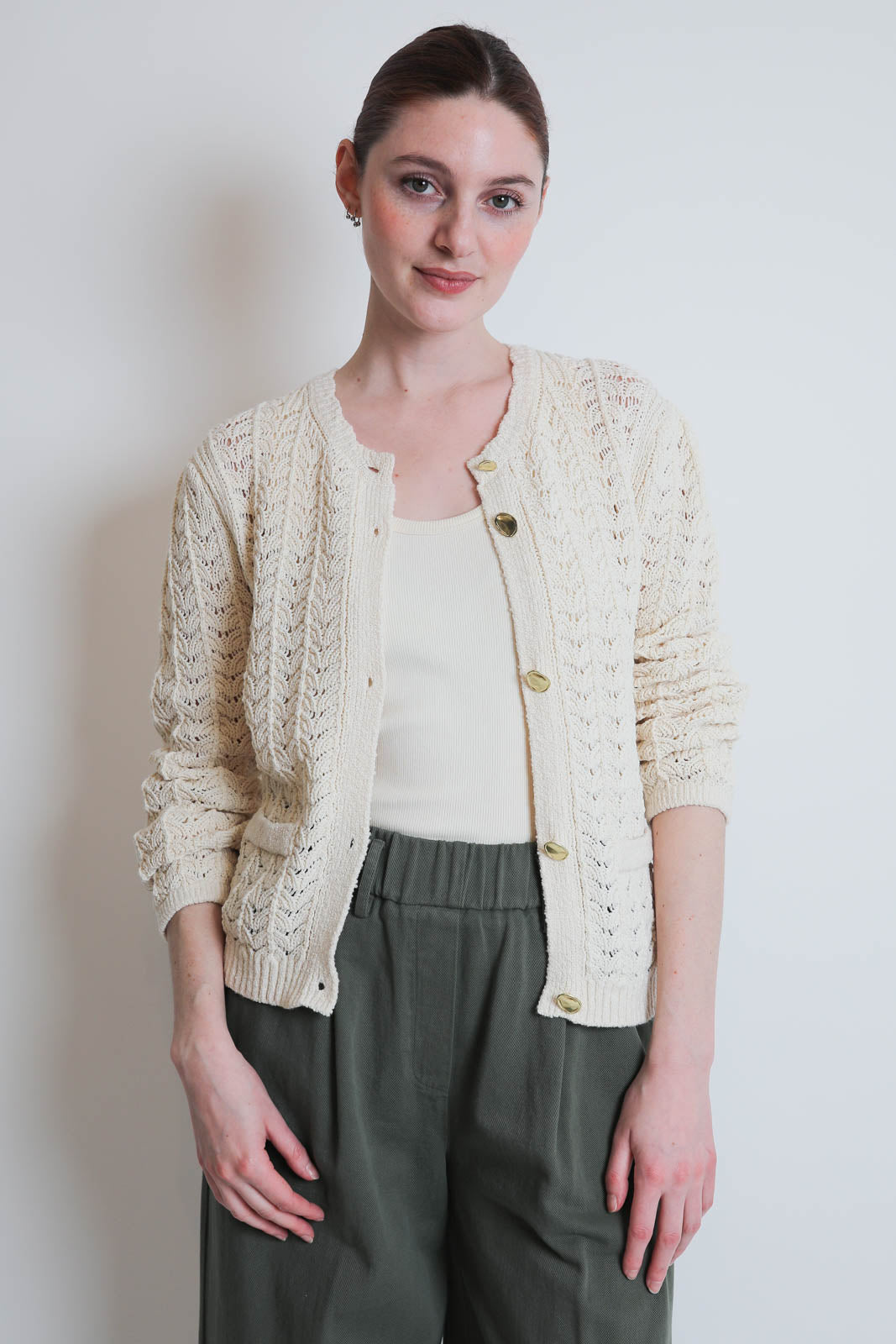 Forte-Forte, Cardigan Cotton Fan in Yogurt