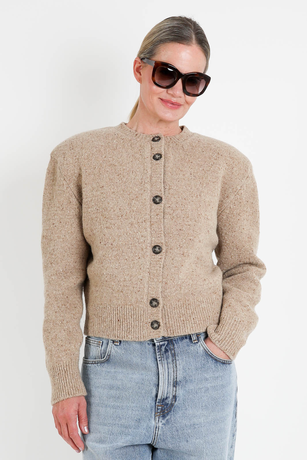 Rohe, Cardigan Fine Merino Tweed in Oat Melange