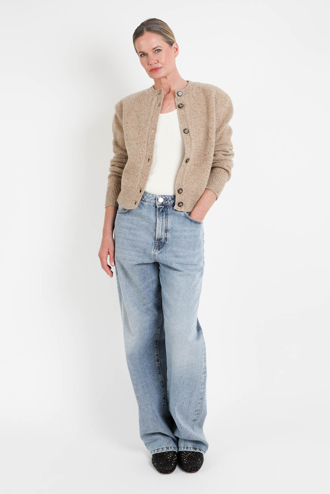 Rohe, Cardigan Fine Merino Tweed in Oat Melange