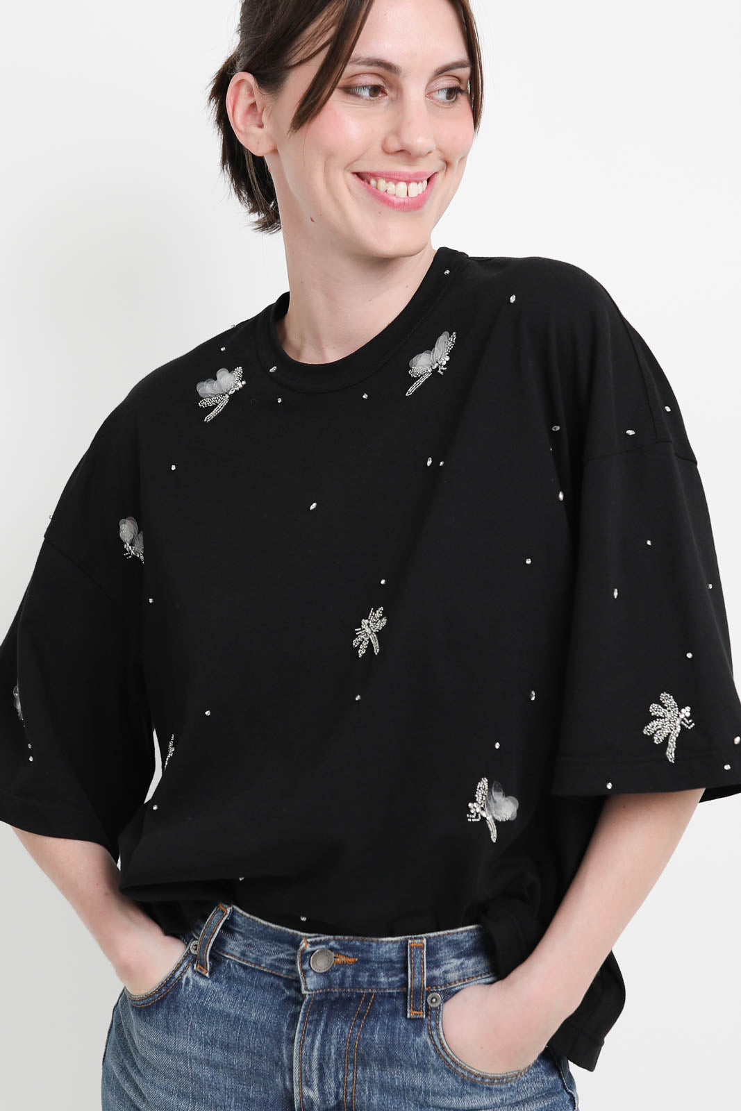 Forte-Forte, T-Shirt Carousel de Sylphes in Nero