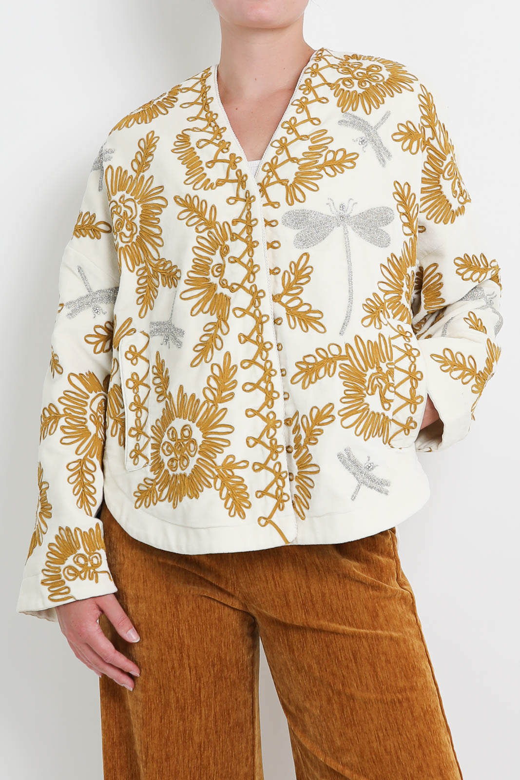 Forte-Forte, Blazer Kimono Voila' Une Fleur aus Samt in Ambra