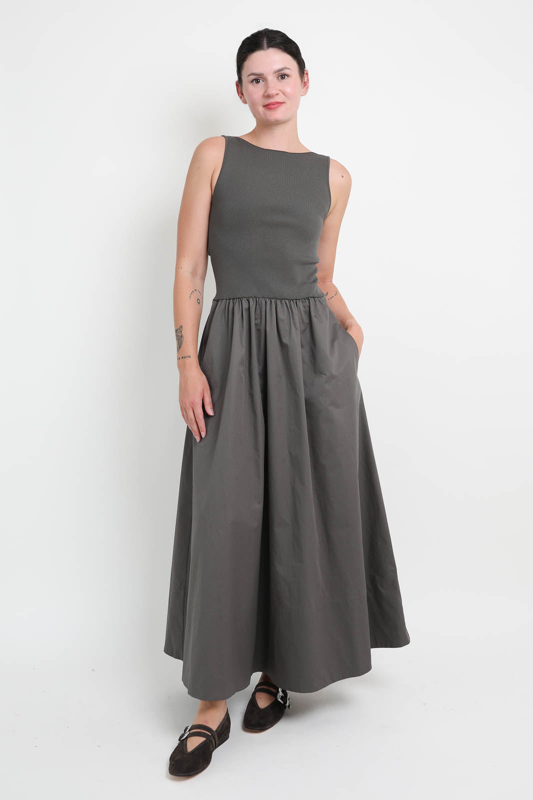 Kleid Bateau in Khaki