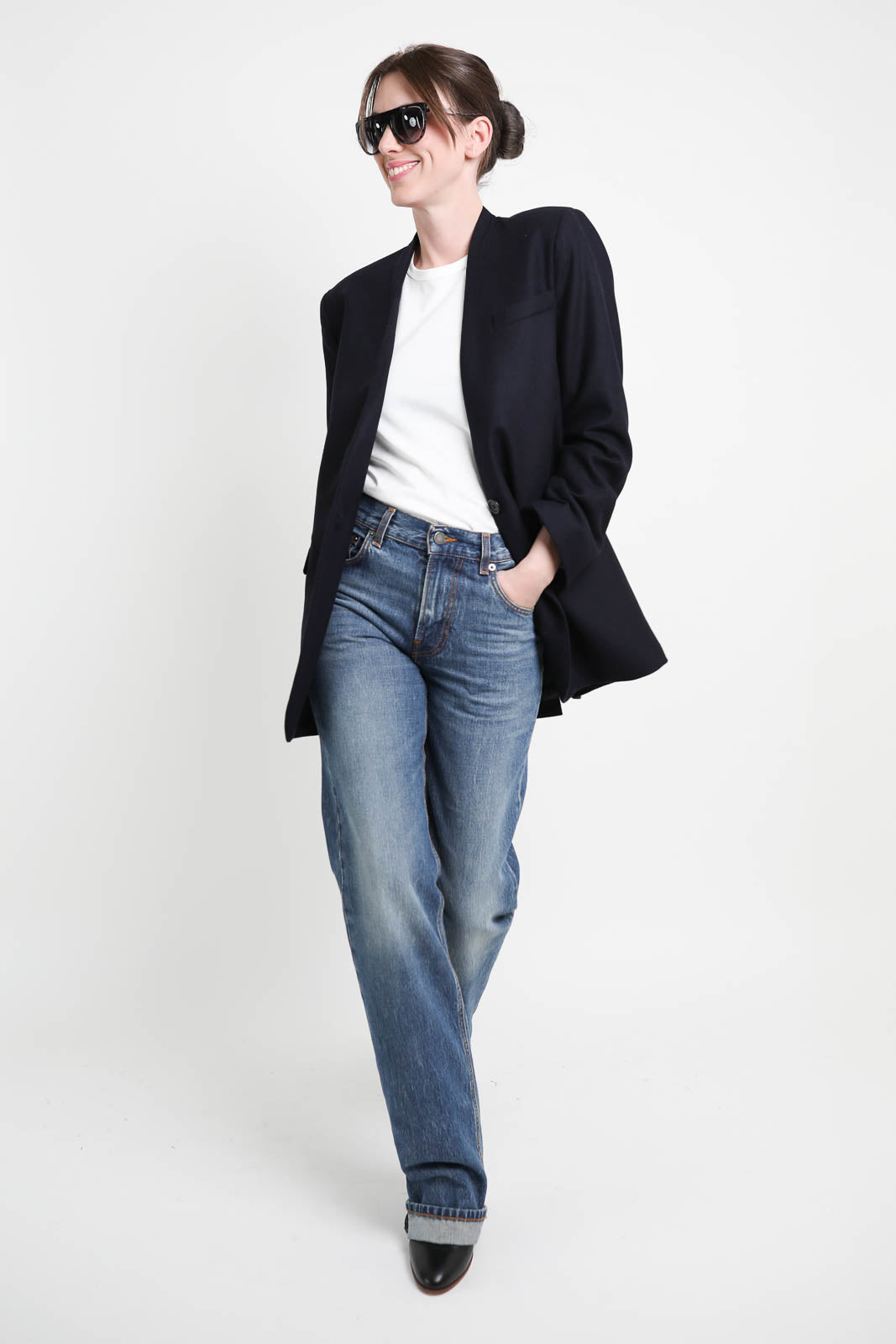 Zenggi, Blazer ohne Kragen in Midnight Blue