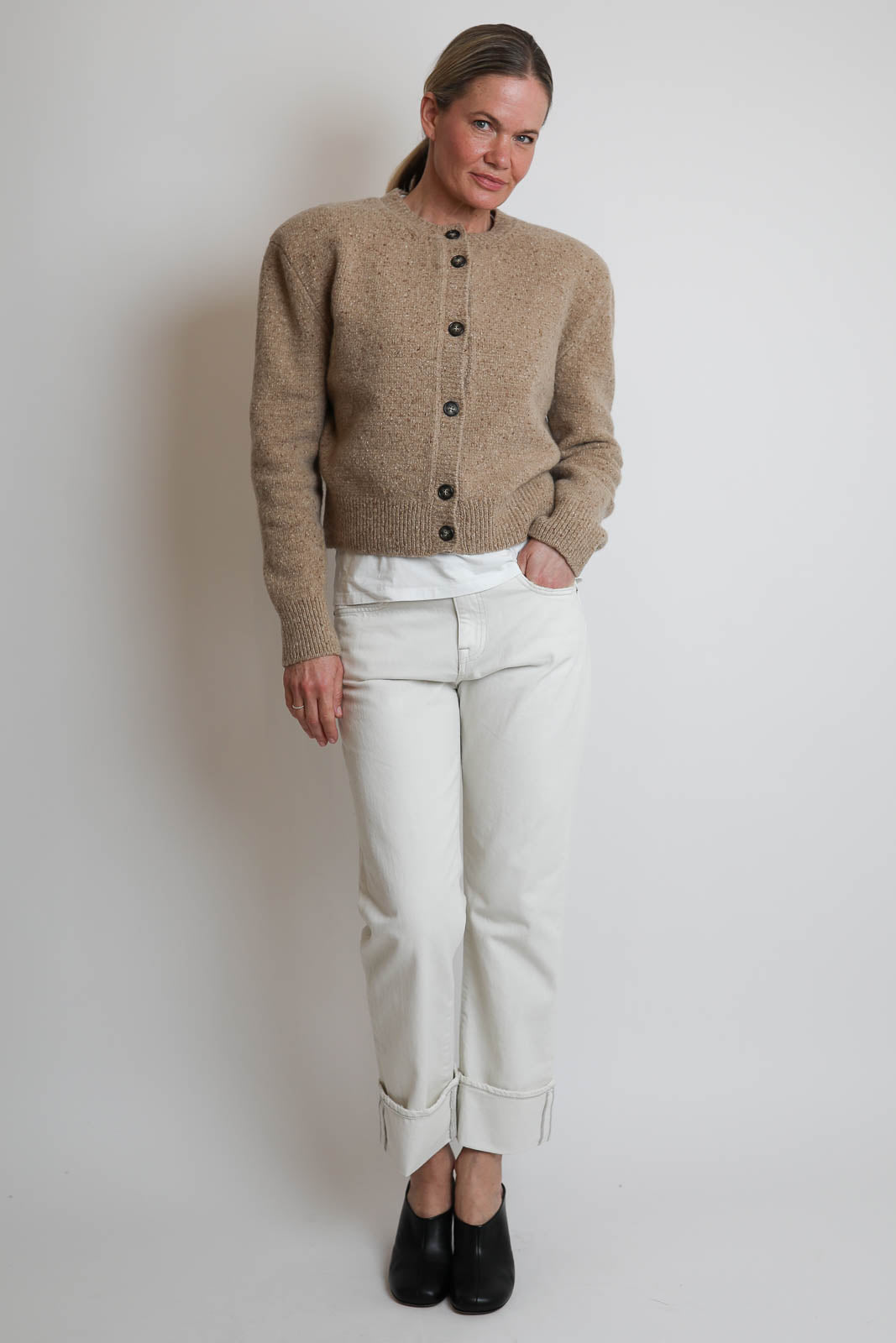 Rohe, Cardigan Fine Merino Tweed in Oat Melange
