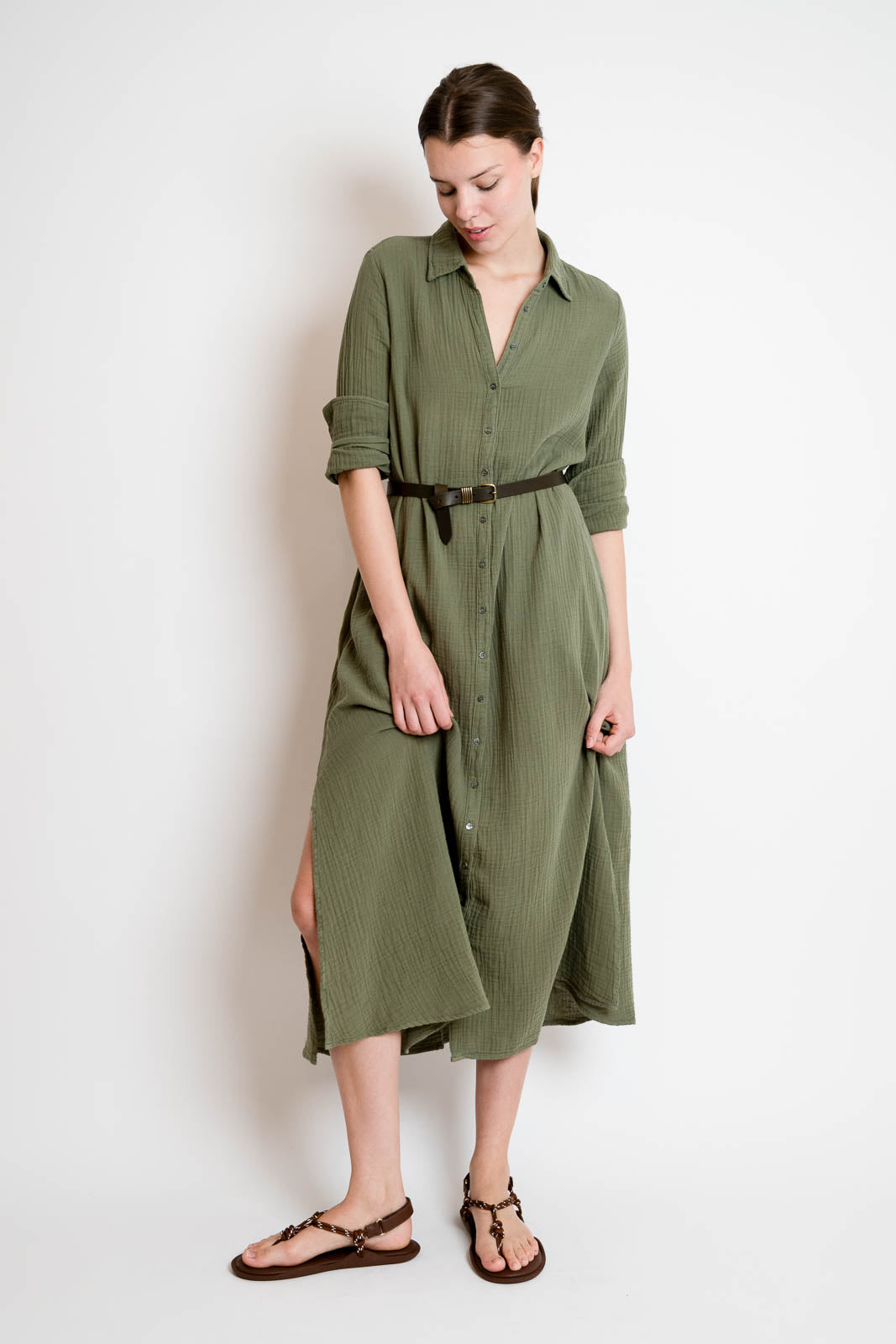 Xirena, dress hem in olive moss
