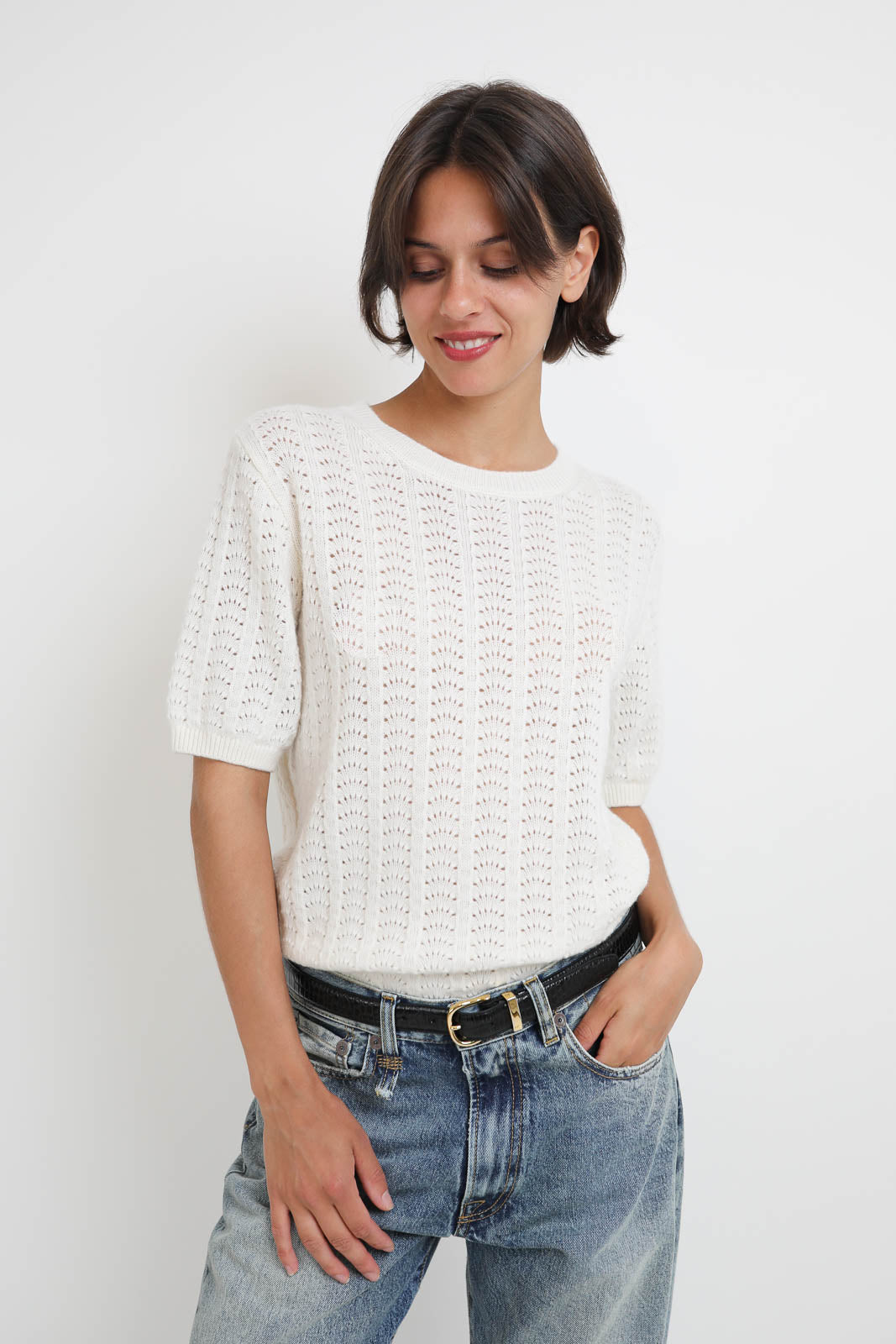 T-Shirt Cecelia Pointelle in Cream