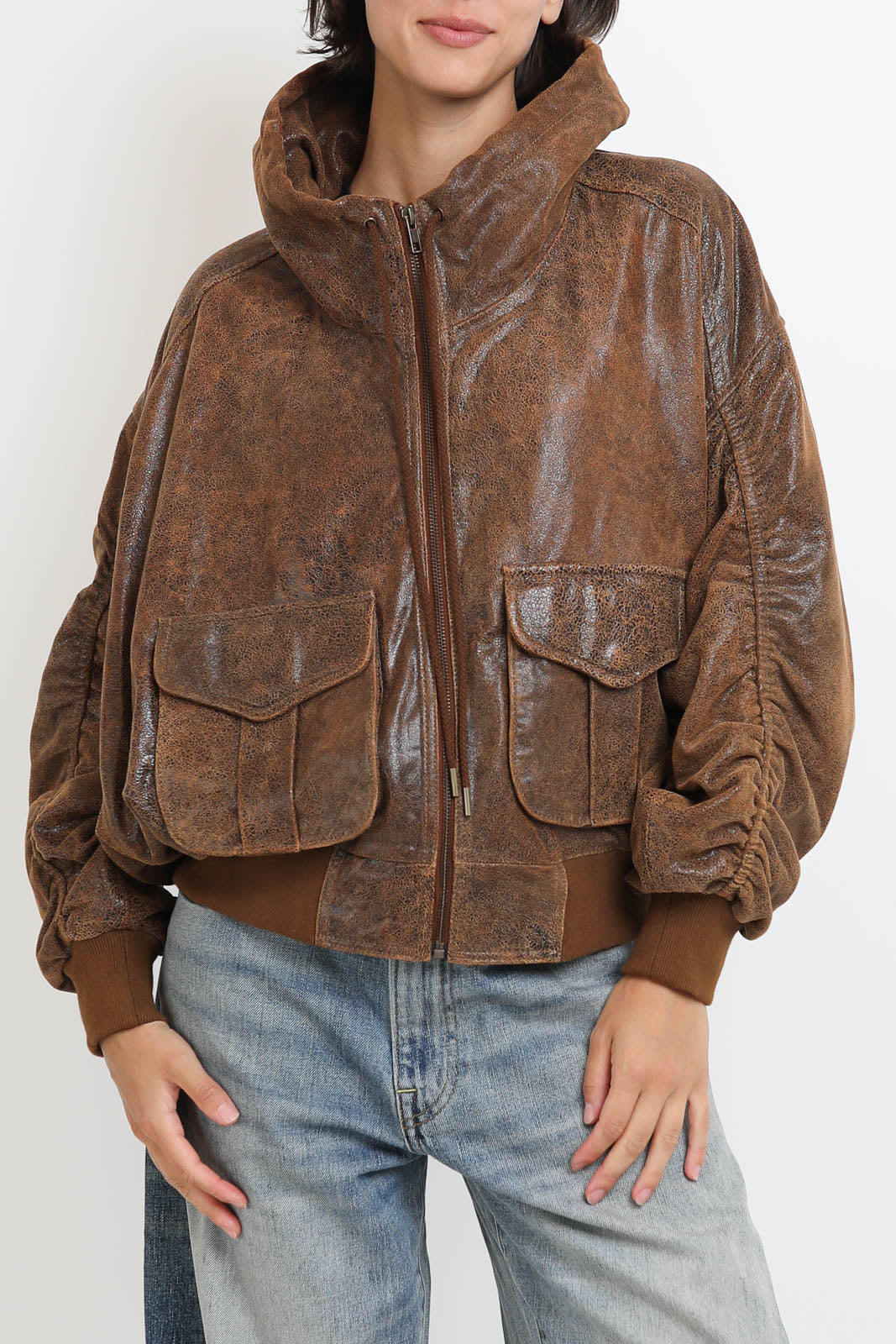 Jacke Shirred Bomber in Braun