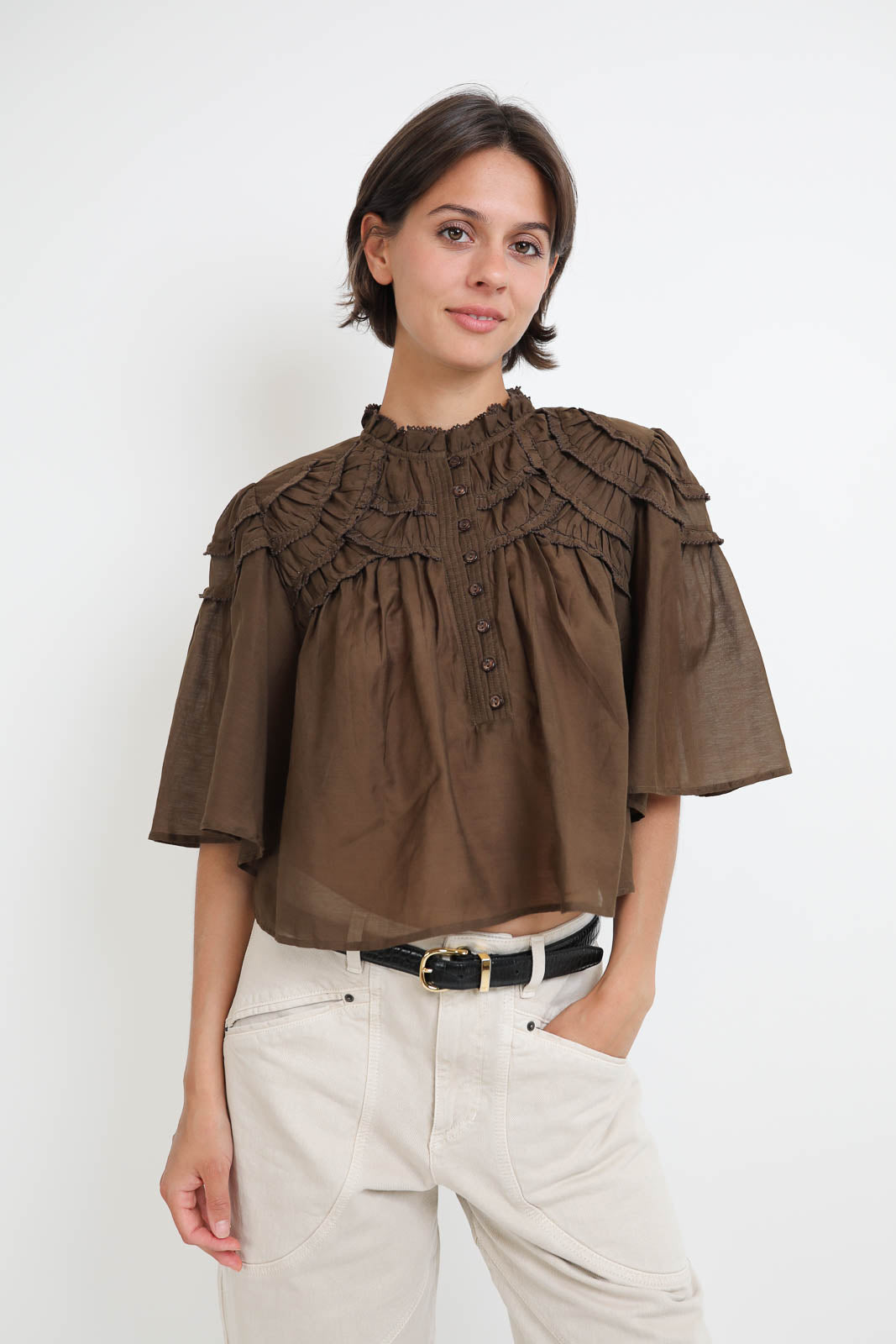 Bluse Carmen in Dark Khaki