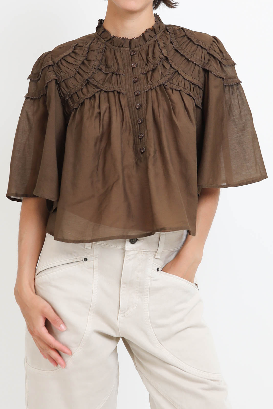 Bluse Carmen in Dark Khaki