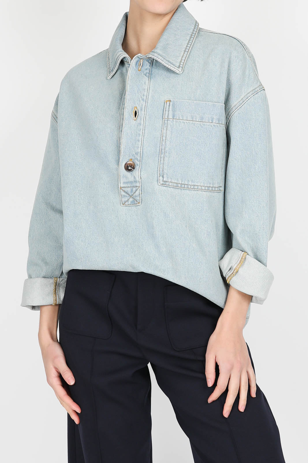 Bluse Austin aus Denim in Bleu Clair