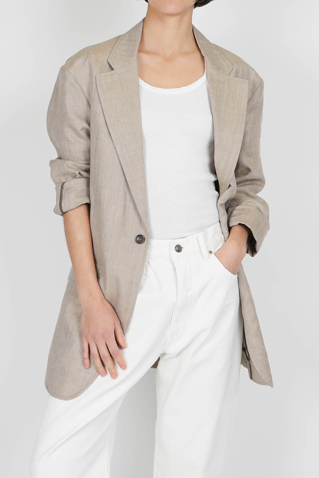 Blazer Oversized Ragged in Brown Herringbone